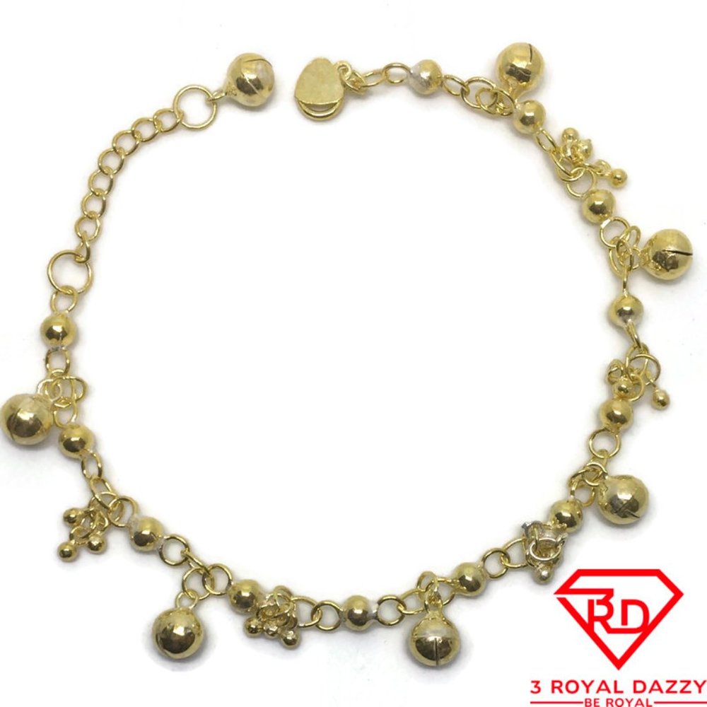 Bell & Spheres charm 8 inch Bracelet 999 gold